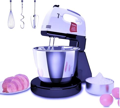 Stand Mixers, 7 Speeds With 3QT Stainless Steel Bowl, Stand and Hand Mixer with Dough Hook, Whisk, Mixing Beater for Baking, Cake, Cookie, Kneading (VL2) in Kuwait