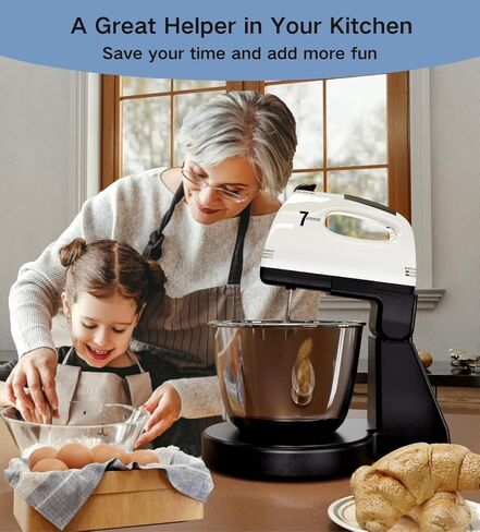 Stand Mixers, 7 Speeds With 3QT Stainless Steel Bowl, Stand and Hand Mixer with Dough Hook, Whisk, Mixing Beater for Baking, Cake, Cookie, Kneading (VL2) in Kuwait