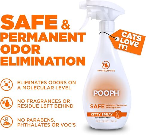 POOPH® Kitty Odor Eliminator – 32 fl oz Bottle – Proprietary Odor Elimination Technology Works On Contact – Cat Trees, Toys, Furniture, Bedding – No Fragrances, No Harsh Chemicals, Safe & Non Toxic in Kuwait
