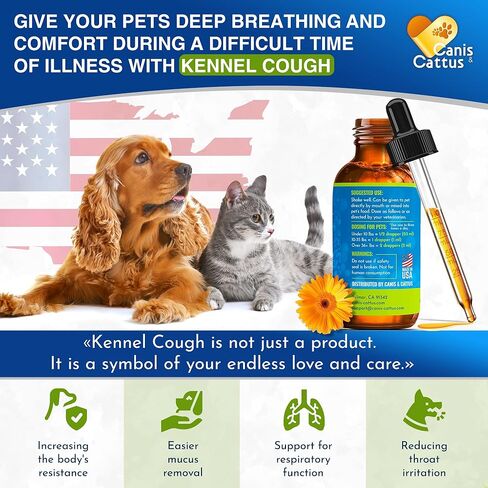 Dog Coughing Treatment Helps with Allergies, Breathing, Runny Nose, Sneezing – Herbal Kennel Cough Treatment for Dogs & Cats for Throat Care – Liquid Supplement and Breeds – 2-oz Bottle in Kuwait