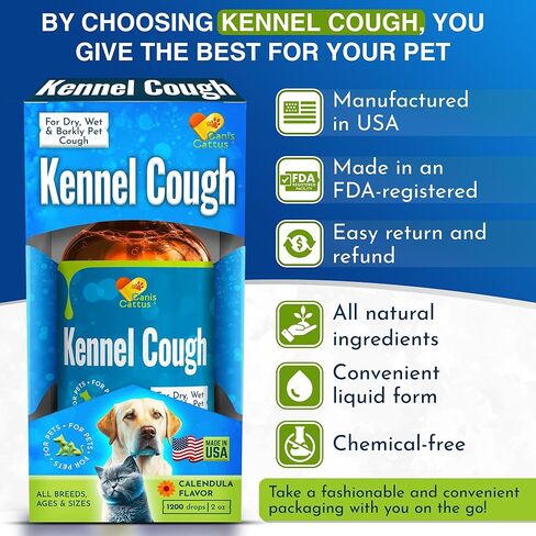 Dog Coughing Treatment Helps with Allergies, Breathing, Runny Nose, Sneezing – Herbal Kennel Cough Treatment for Dogs & Cats for Throat Care – Liquid Supplement and Breeds – 2-oz Bottle in Kuwait
