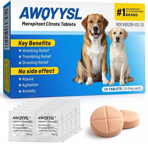 Tablets (Maropitant Citrate) Anti-Motion Sickness and Nausea Relief for Dogs, Relief for Disorientation/Dizziness(10 Tablets, 16.0mg Each) in Kuwait