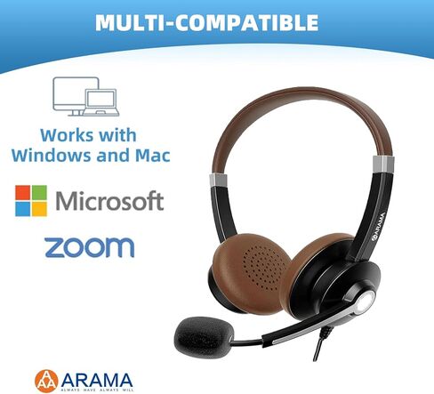 سماعة رأس Arama USB مع خاصية إلغاء الضوضاء وميكروفون للتحكم في المكالمات، سماعة رأس سلكية مريحة للغاية 3.5 مم للهاتف الخلوي، سماعة كمبيوتر مع كتم صوت للكمبيوتر المحمول Skype Webinar Home Office in Saudi Arabia