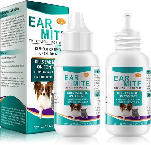 Ear Mite Treatment for Dogs and Cats,Ear Infection Treatment Drops,Relief for Dogs and Cats Suffering from Ear Mites, Pets Ear Cleaning Drops with Soothing Aloe for Dog & Cats (0.75 Fl Oz (Pack of 1)) in Saudi Arabia
