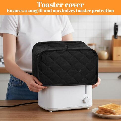 Toaster Cover 2 Slice, Universal Size Dust Toaster Covers 2 Slice Wide Slot Dust Cover for Small Kitchen Appliances, Universal Fits Most Toasters, Quilted Cotton & Linen, Black in Kuwait