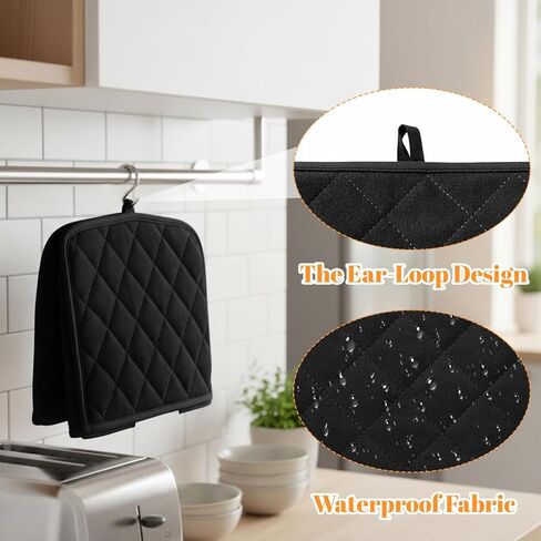 Toaster Cover 2 Slice, Universal Size Dust Toaster Covers 2 Slice Wide Slot Dust Cover for Small Kitchen Appliances, Universal Fits Most Toasters, Quilted Cotton & Linen, Black in Kuwait