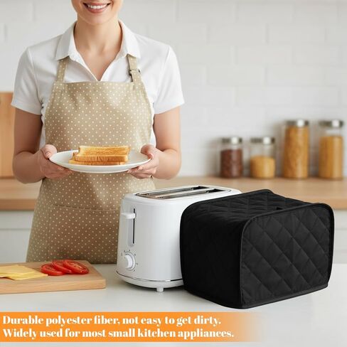 Toaster Cover 2 Slice, Universal Size Dust Toaster Covers 2 Slice Wide Slot Dust Cover for Small Kitchen Appliances, Universal Fits Most Toasters, Quilted Cotton & Linen, Black in Kuwait