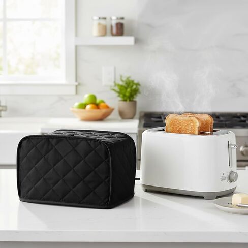 Toaster Cover 2 Slice, Universal Size Dust Toaster Covers 2 Slice Wide Slot Dust Cover for Small Kitchen Appliances, Universal Fits Most Toasters, Quilted Cotton & Linen, Black in Kuwait