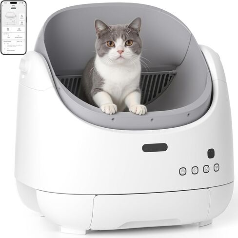 Automatic Litter Box, Self Cleaning Cat Litter Box with 6 Safety Sensors, 55L Large Capacity for Cats 2.5-22 lbs, 8L Odor Control Waste Bin with Easy-Clean No-Corner Drum, Child Lock in Kuwait