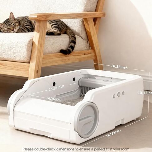 Open Top Automatic Litter Box Self Cleaning Cat Litter Box for Multiple Cats Electric Litter Box with Smart APP Control, White in Kuwait