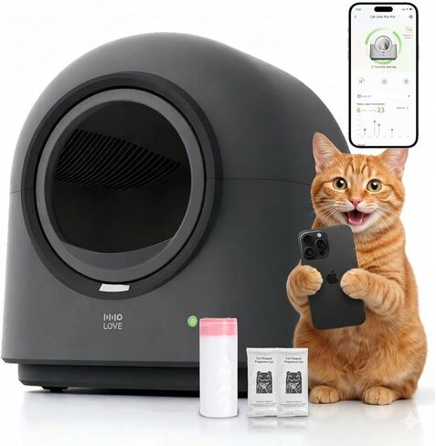 HHOLOVE Self Cleaning Litter Box Automatic with Safety Sensors, Odor Control, Real-Time Health & Weight Monitor, Ultra-Quiet, 60L Large Capacity for Multiple Cats, 2026 Version in Kuwait