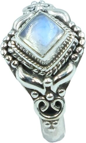 الطبيعية الأزرق النار قوس قزح Moonstone 925 الفضة الاسترليني تصميم يدوي بيان الزفاف الخطوبة وعد خاتم هدية للزوجة صديقة in Kuwait