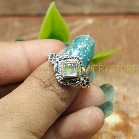 الطبيعية الأزرق النار قوس قزح Moonstone 925 الفضة الاسترليني تصميم يدوي بيان الزفاف الخطوبة وعد خاتم هدية للزوجة صديقة in Kuwait