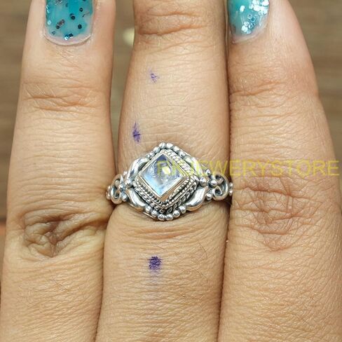 الطبيعية الأزرق النار قوس قزح Moonstone 925 الفضة الاسترليني تصميم يدوي بيان الزفاف الخطوبة وعد خاتم هدية للزوجة صديقة in Kuwait