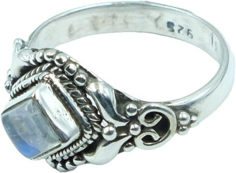 الطبيعية الأزرق النار قوس قزح Moonstone 925 الفضة الاسترليني تصميم يدوي بيان الزفاف الخطوبة وعد خاتم هدية للزوجة صديقة in Kuwait