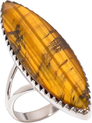 Handmade Tiger Eye Ring, Marquise 925 Sterling Silver Statement Ring, Promise Wedding Jewelry Gift For Her in Kuwait