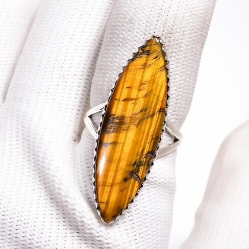 Handmade Tiger Eye Ring, Marquise 925 Sterling Silver Statement Ring, Promise Wedding Jewelry Gift For Her in Kuwait