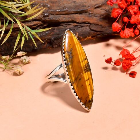 Handmade Tiger Eye Ring, Marquise 925 Sterling Silver Statement Ring, Promise Wedding Jewelry Gift For Her in Kuwait