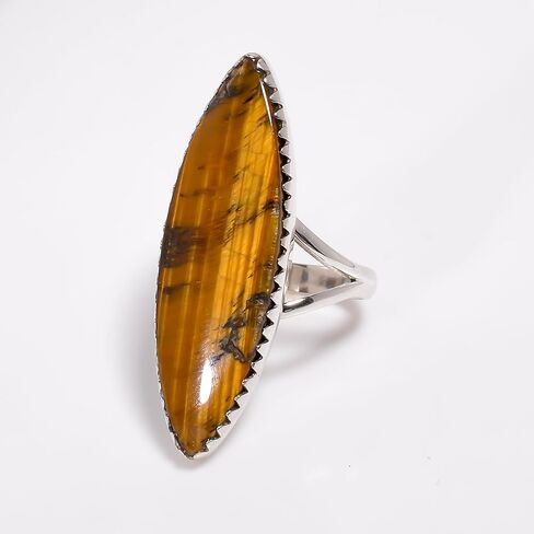Handmade Tiger Eye Ring, Marquise 925 Sterling Silver Statement Ring, Promise Wedding Jewelry Gift For Her in Kuwait