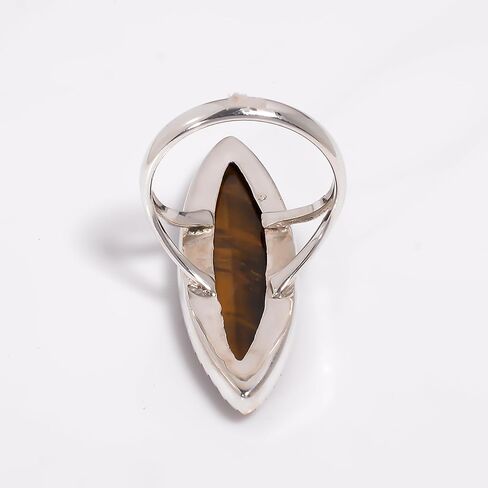 Handmade Tiger Eye Ring, Marquise 925 Sterling Silver Statement Ring, Promise Wedding Jewelry Gift For Her in Kuwait