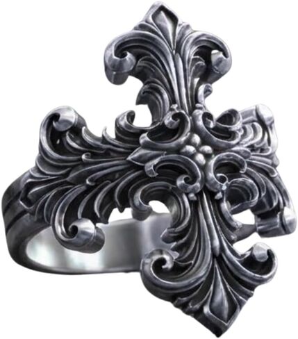 Engraved Baroque Cross Ring for Men - Silver Christian Faith Statement Jewelry Gift in Kuwait