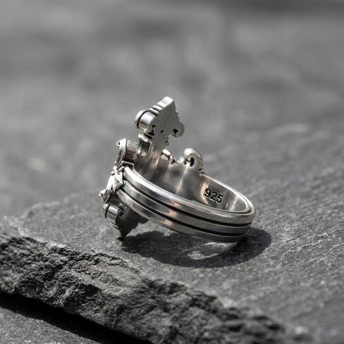 Engraved Baroque Cross Ring for Men - Silver Christian Faith Statement Jewelry Gift in Kuwait