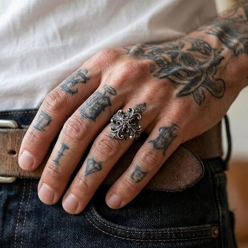 Engraved Baroque Cross Ring for Men - Silver Christian Faith Statement Jewelry Gift in Kuwait