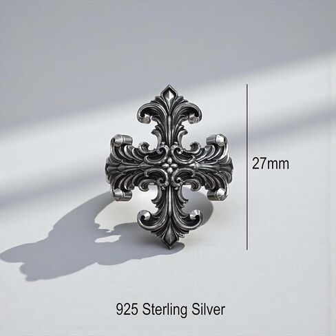 Engraved Baroque Cross Ring for Men - Silver Christian Faith Statement Jewelry Gift in Kuwait