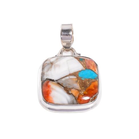 Cushion Large Natural Orange Spiny Oyster Turquoise Gemstone Pendant Pure 925 Sterling Silver Pendant Handmade Pendant Birthday Gift For Mom Wife in Kuwait