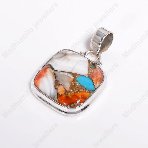 Cushion Large Natural Orange Spiny Oyster Turquoise Gemstone Pendant Pure 925 Sterling Silver Pendant Handmade Pendant Birthday Gift For Mom Wife in Kuwait