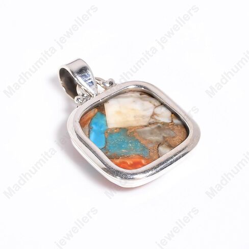 Cushion Large Natural Orange Spiny Oyster Turquoise Gemstone Pendant Pure 925 Sterling Silver Pendant Handmade Pendant Birthday Gift For Mom Wife in Kuwait