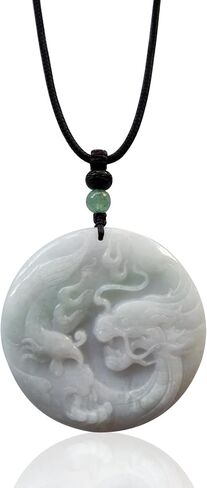Natural A-Grade Jade Dragon Phoenix Disc Pendant Fashionable Simple Handmade Sweater Chain in Kuwait