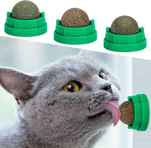 3 Pack Catnip Balls, Catnip Ball for Cats Wall, Edible Kitty Toys for Cats Lick, Safe Healthy Kitten Chew Toys, Teeth Cleaning Dental Cat Toys, Cat Wall Treats (Green) in Kuwait