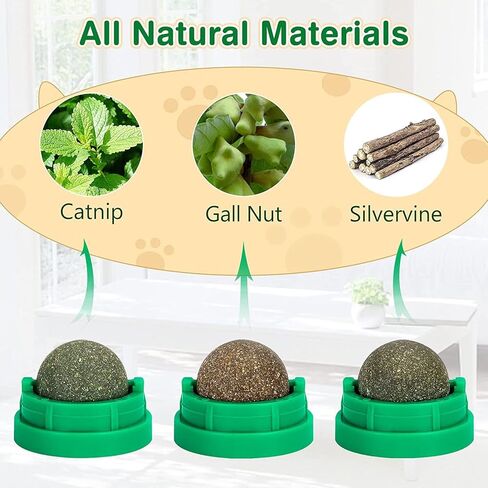 3 Pack Catnip Balls, Catnip Ball for Cats Wall, Edible Kitty Toys for Cats Lick, Safe Healthy Kitten Chew Toys, Teeth Cleaning Dental Cat Toys, Cat Wall Treats (Green) in Kuwait