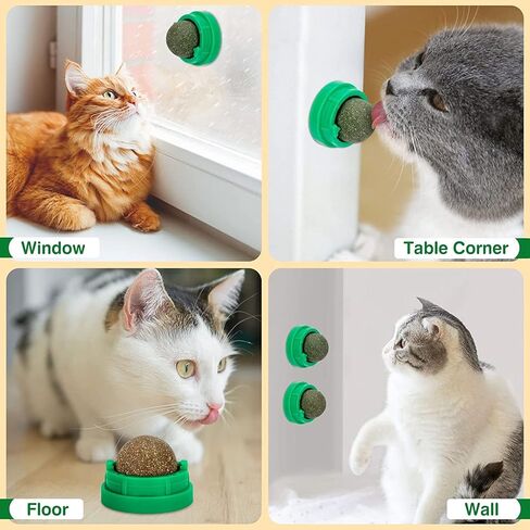 3 Pack Catnip Balls, Catnip Ball for Cats Wall, Edible Kitty Toys for Cats Lick, Safe Healthy Kitten Chew Toys, Teeth Cleaning Dental Cat Toys, Cat Wall Treats (Green) in Kuwait