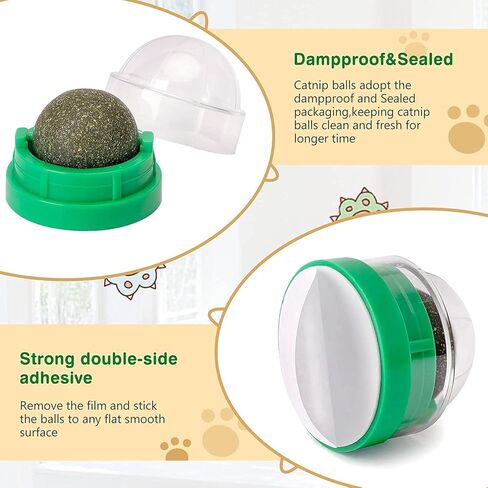 3 Pack Catnip Balls, Catnip Ball for Cats Wall, Edible Kitty Toys for Cats Lick, Safe Healthy Kitten Chew Toys, Teeth Cleaning Dental Cat Toys, Cat Wall Treats (Green) in Kuwait