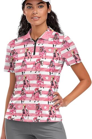 قمصان غولف للسيدات بأكمام قصيرة نصف Zip Up v Neck Tennis Shirt Racerback مع قمصان الجولف T ذوي الياقات in Saudi Arabia