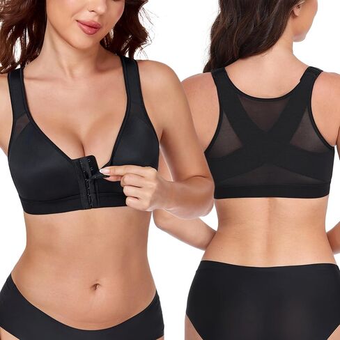 Lemorosy Women's Full Coverage Front Closure Posture Back Unpadded Wirefree Everyday Bra -Comfort and Double Support in Kuwait