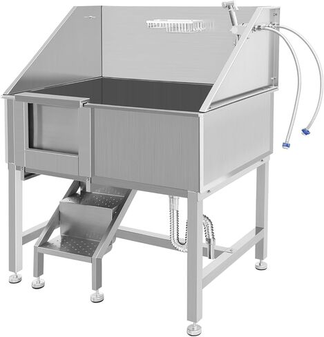 38" Dog Washing Station for Home, Professional Stainless Steel Dog Grooming Tub for Large/Medium/Small Dogs, Sliding Door Dog Washing Station W/Ladder, 330 Lbs Capacity,L-Door in Kuwait