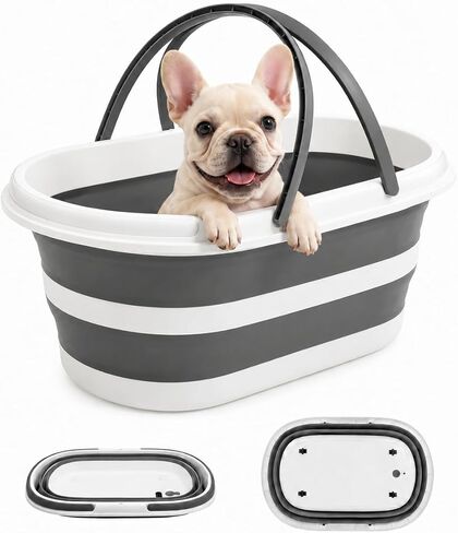 Goderewild Collapsible Pet Bathtub with Wheels and Drainage Hole, 35L Portable Folding Bathing Tub for Dogs Cats, Multi-Purpose Laundry Basket Storage Bin for Camping RV Travel, Space-Saving Design in Kuwait