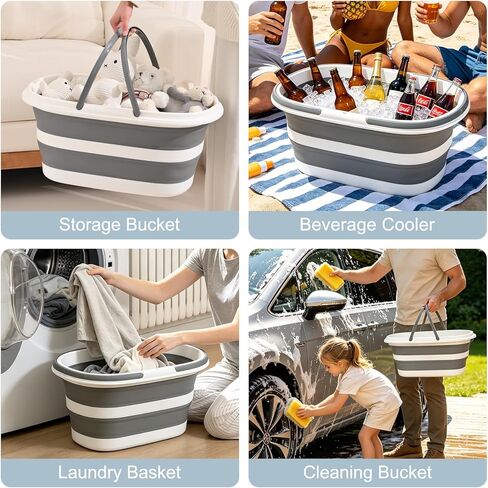 Goderewild Collapsible Pet Bathtub with Wheels and Drainage Hole, 35L Portable Folding Bathing Tub for Dogs Cats, Multi-Purpose Laundry Basket Storage Bin for Camping RV Travel, Space-Saving Design in Kuwait