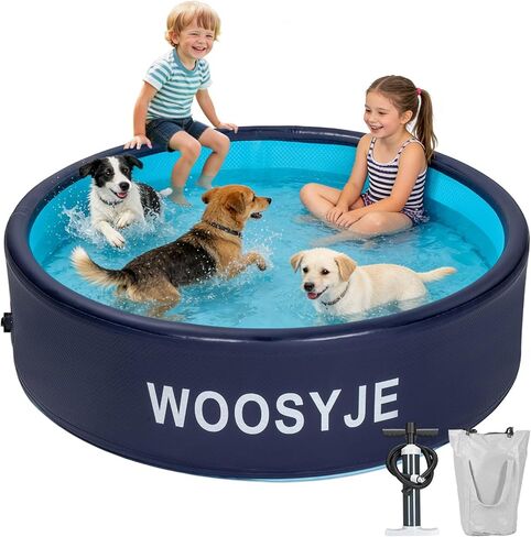 Inflatable Dog Pool Foldable Swimming Pool Portable Bath Tub for Dog, Cat Indoor and Outdoor in Hot Summer Blue,63"x 14" in Kuwait