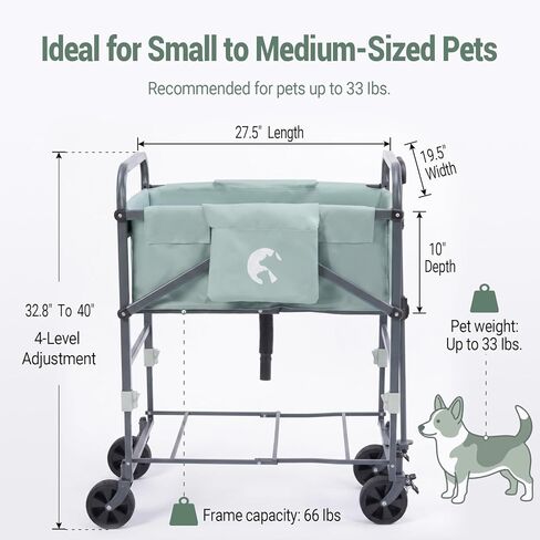 Elevated Dog Bath Tub for Small & Medium Dogs, 32.8"-40" 4-Level Adjustable Height Folding Pet Grooming Station with Wheels, Portable Dog Wash Station, 1000D PVC, Fits Dogs up to 33 lbs in Kuwait