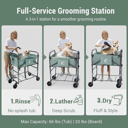 Elevated Dog Bath Tub for Small & Medium Dogs, 32.8"-40" 4-Level Adjustable Height Folding Pet Grooming Station with Wheels, Portable Dog Wash Station, 1000D PVC, Fits Dogs up to 33 lbs in Kuwait