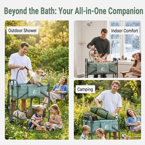 Elevated Dog Bath Tub for Small & Medium Dogs, 32.8"-40" 4-Level Adjustable Height Folding Pet Grooming Station with Wheels, Portable Dog Wash Station, 1000D PVC, Fits Dogs up to 33 lbs in Kuwait