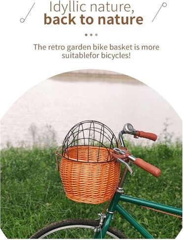 Bike Basket, Rattan Pet Carrier Front Basket with Wire Mesh Cover, Hand Woven Water for Small Dogs Cats Toys Books, Easy Install for Students Kids Bicycles (Honey Color) in Kuwait