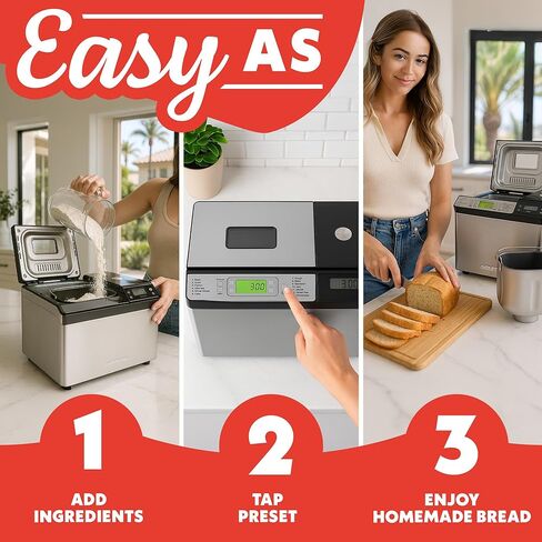 Gourmia Bread Maker with 2 LB Loaf Capacity - 13 Presets Jam Mode, Automatic Ingredient Dispenser, Customizable Crust Options, Keep Warm & Delay Start, Dishwasher Safe Parts in Kuwait