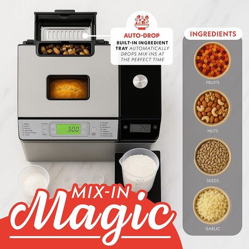 Gourmia Bread Maker with 2 LB Loaf Capacity - 13 Presets Jam Mode, Automatic Ingredient Dispenser, Customizable Crust Options, Keep Warm & Delay Start, Dishwasher Safe Parts in Kuwait