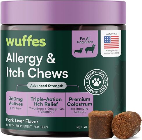 Wuffes Allergy & Itch Soft Chews, Dog Allergy Support with Colostrum, Vitamin E and Omega 3s for Dogs, Non-Drowsy Immune and Itchy Skin Support for All Dogs, 60 Soft Chews in Kuwait