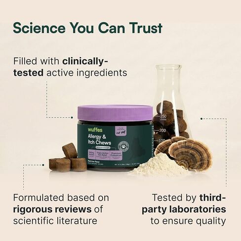Wuffes Allergy & Itch Soft Chews, Dog Allergy Support with Colostrum, Vitamin E and Omega 3s for Dogs, Non-Drowsy Immune and Itchy Skin Support for All Dogs, 60 Soft Chews in Kuwait